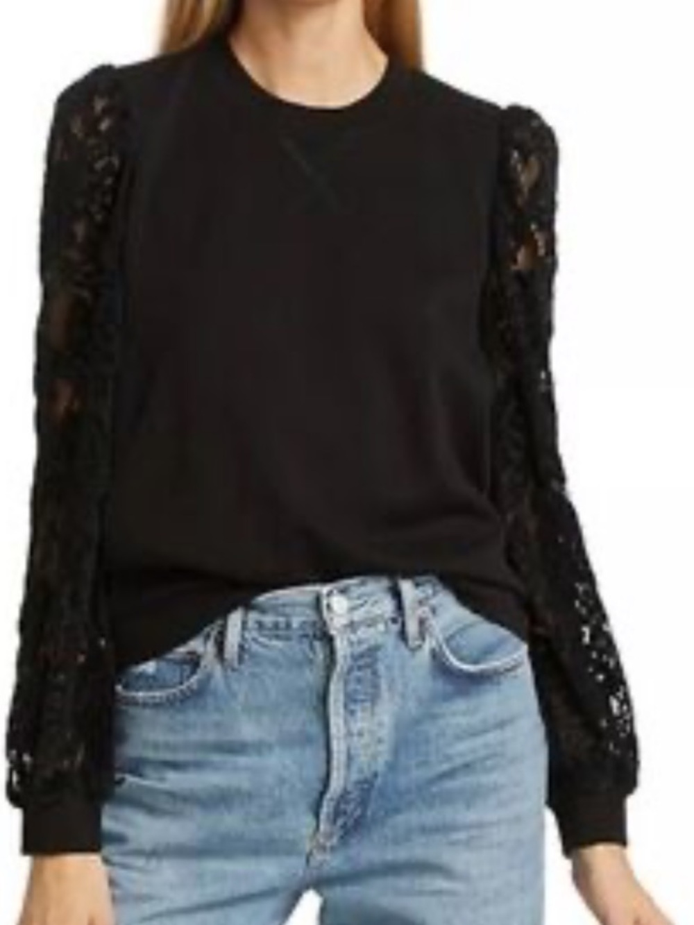 Generation love black jersey top lace long puff sleeves sz  xs